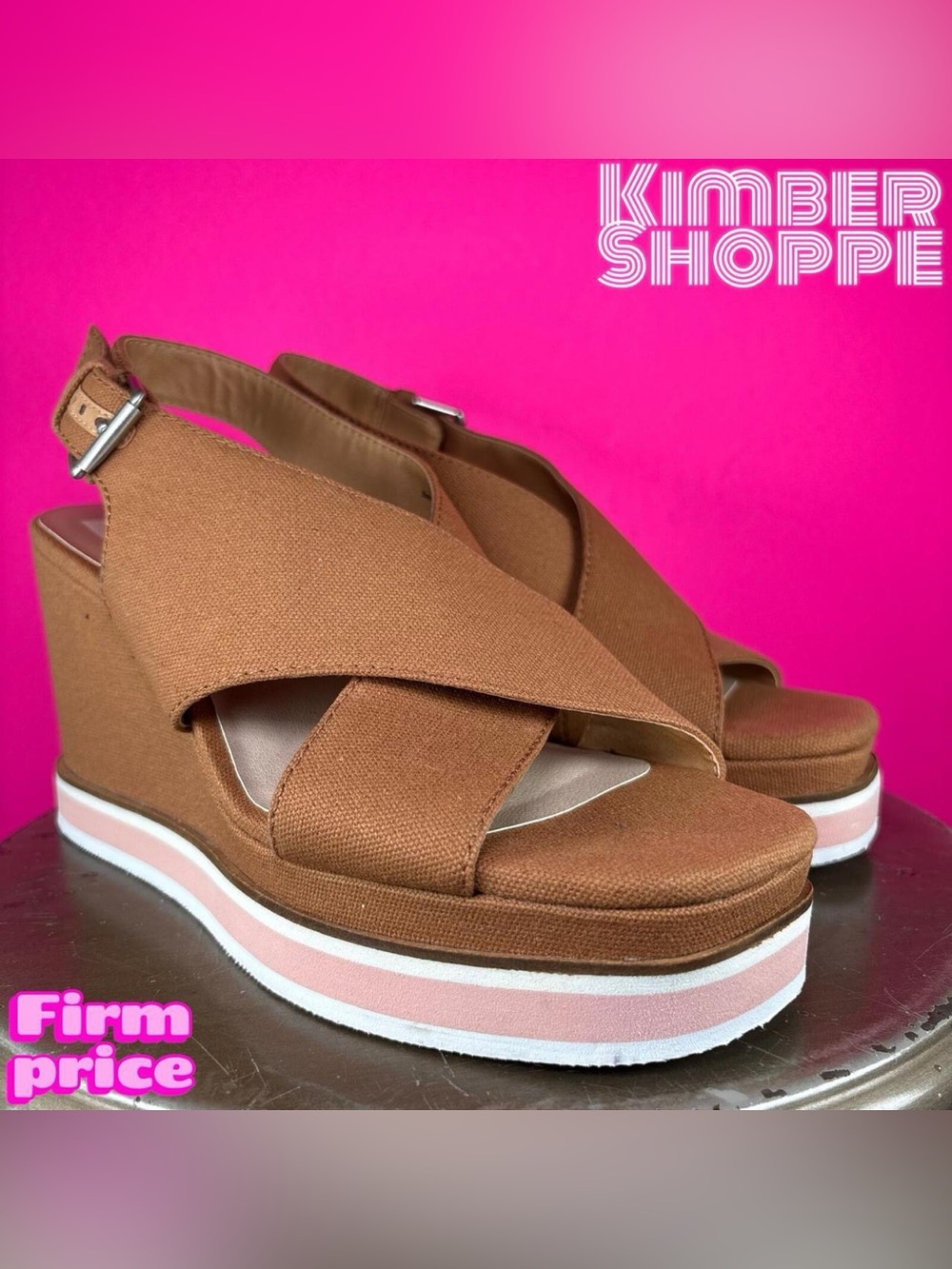 Dolce Vita Owen Brown Canvas Platform Wedge Slingback Sandal US 9 UK 6.5